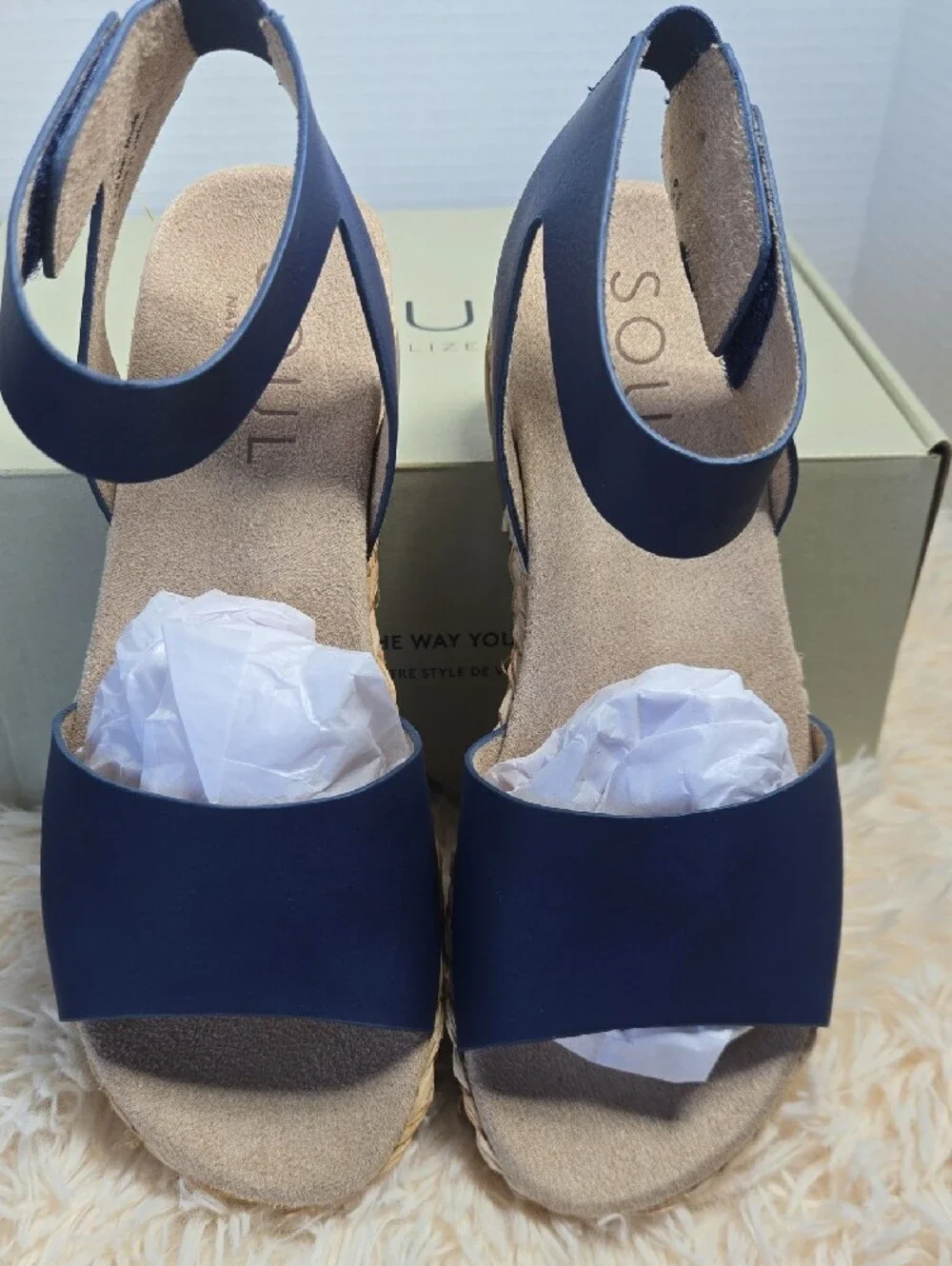NWT SOUL Naturalizer Navy Braided Espadrille Ankle-Strap Sandals